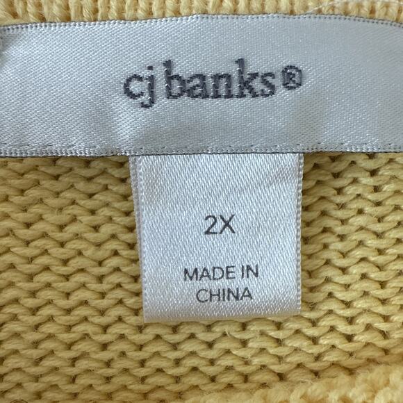 CJ Banks Women’s 2X Boho Chic Yellow Striped 3/4 Sleeve Knit Tunic Sweater Fall - Picture 3 of 10